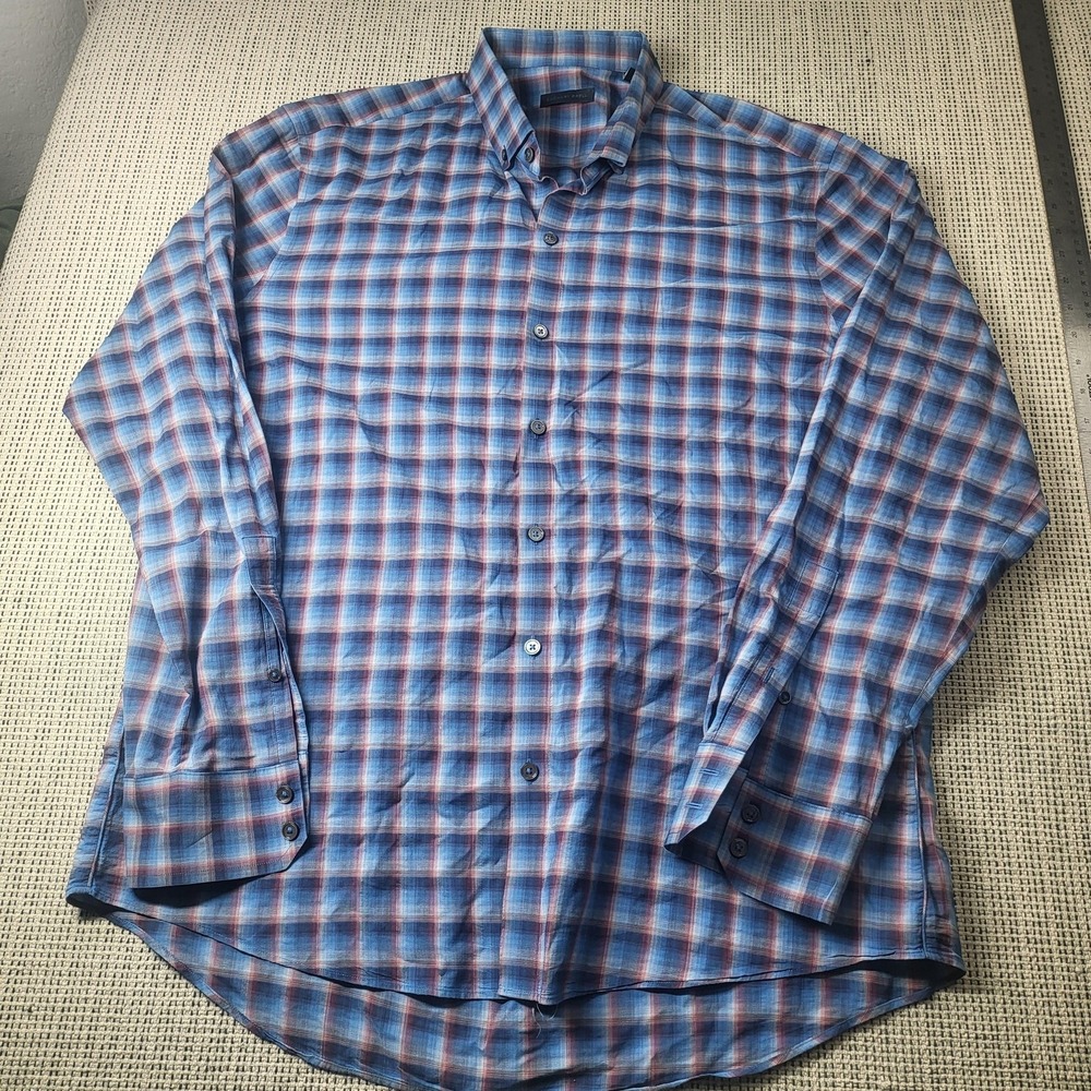 Zachary Prell Shirt Mens Large Blue Plaid Long Sleeve Button Up Woven Casual